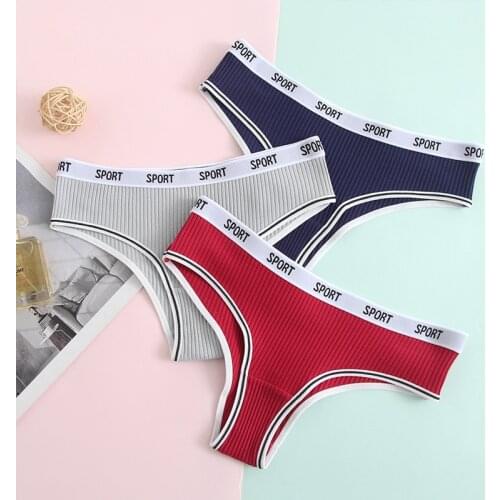 Cotton Womens Panty Sport Panties Lingerie Soft Girls Solid Color Briefs Sexy Thongs Underwear Fashion Female Intimates 2Pcs