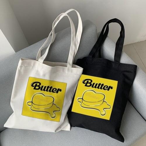 Butter New Ablum Kpop Harajuku Korean Idols Handbags Shoulder Bags Casual Shopping Girls Black Handbag Women Kawaii Canvas Bag