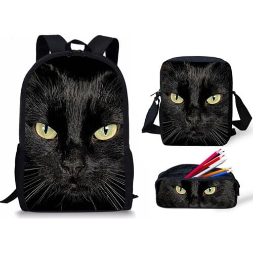 Customized Black Cat Print 3Set Kid Schoolbag Travel Large Women Backpack Daily Men Mini Crossbady College Shoulder Bag School
