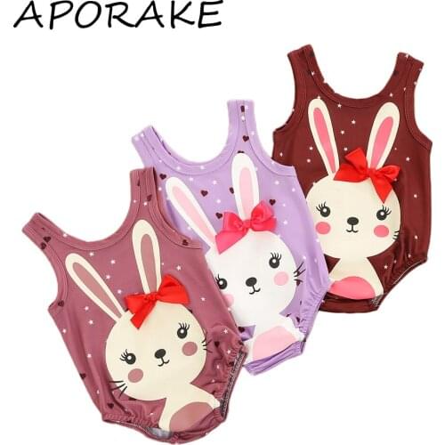 2021 Easter 0-24M Infant Baby Girl Cute Romper Cartoon Bunny Print Sleeveless Top Playsuit Vest Summer One Piece Outfit