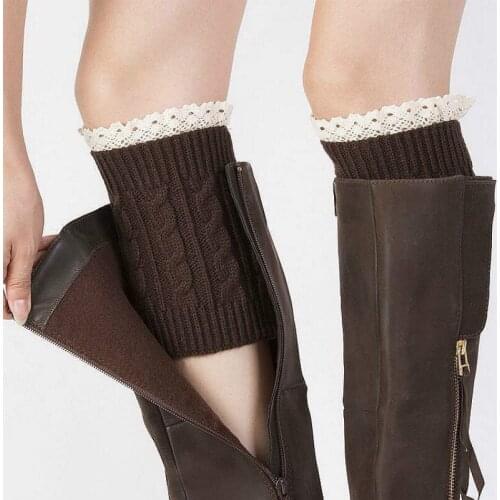 Lace Knitted Wool Leg Sleeves Boots Winter Short Women Brief Paragraph Coarse Needle Leg Warmers Socks Boot Cover