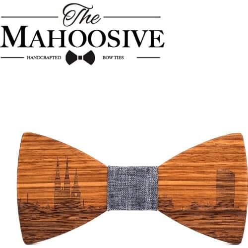 Mahoosive New arrival Handmade ZAGREB Wood Bow ties Bowtie Butterfly Gravata Skyline Ties For Men Cufflinks Handkerchief Set