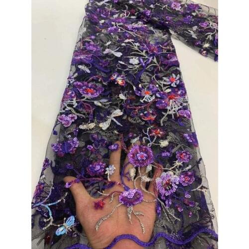 Multicolor Flower Style African French Mesh Tulle Lace Sequined Indian Wedding Dress Fabrics High Quality Nigeria Guipure Laces