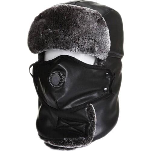 Men bomber hat warm fur earflap brown caps ushanka hat pu leather hats russian cap bomber hat Ear helmet for mens and women