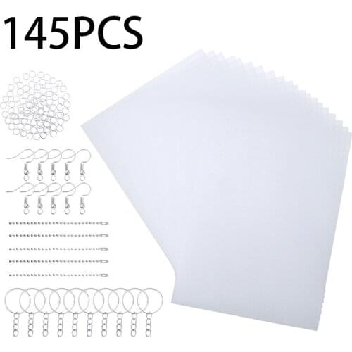 145pcs/set Shrinky Art Paper Heat Shrink Sheet Heat Shrink Plastic Sheets Kit Shrinky Paper Hole Punch Keychains DIY