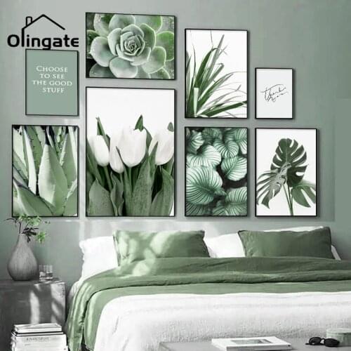 Nordic Posters and Prints Wall Pictures White Tulip Green Orchid Aloe Monstera Plant Art Canvas Painting for Living Room Decor
