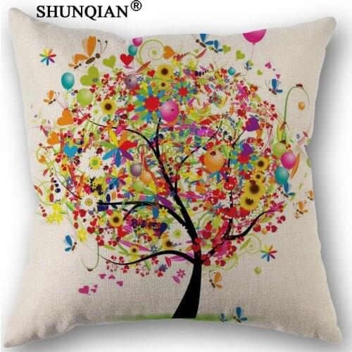 Pillowcase Custom tree Cotton Linen Square Canvas Pillowcases Decorative Pillow Cases Cover Zippered 45x45cm one side