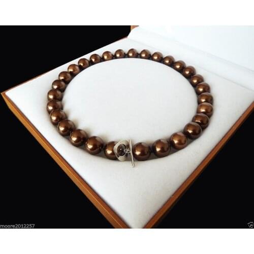 Charming Fashion Jewelry Rare 12mm round Chocolate South Sea Shell Pearl Heart Clasp pendant Necklace 18" AAA+ shipping free