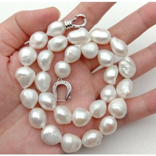 13mm white baroque Pearl necklace heart clasp natural Freshwater PEARL Women Jewelry 35cm 43cm 15'' 17