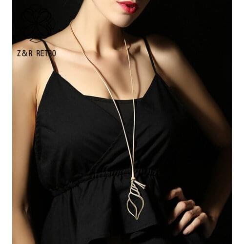 Necklaces & pendants Long Necklace for Women Jewelry Vintage Silver Color Conch Pendants Jewellery Suspension Rope Chain Chokers