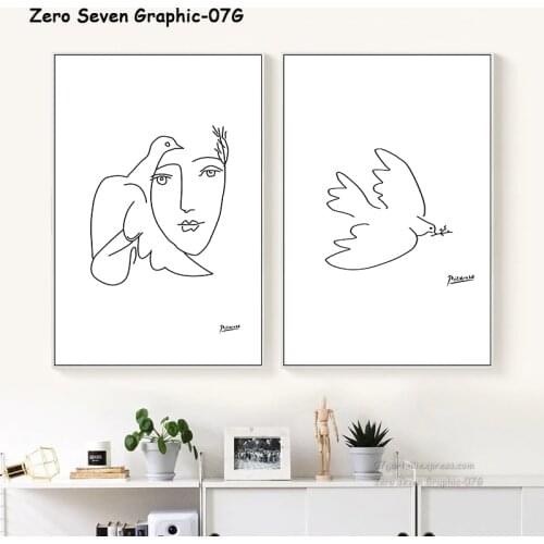Picasso Peace Dove Abstract Black And White Line Art Painting Canvas Print Poster Picture Wall Living Room Home Decor