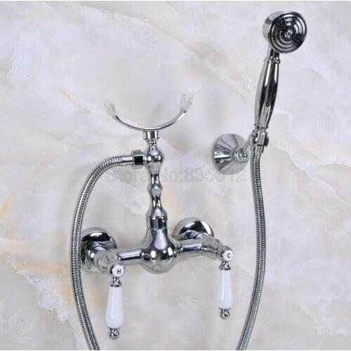 Polished Chrome faucets bathroom bathtub mixer tap faucet with telephone hand shower set Bath & Shower Faucets tna267