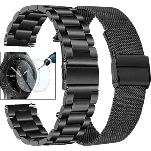 Premium Stainless Steel Band for Samsung Galaxy Watch 42mm 46mm Active2 40mm 44mm Bracelet 20mm 22mm Strap with Protective film