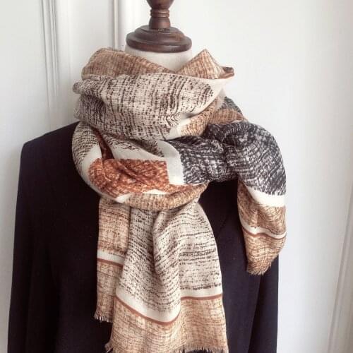 Women Autumn Fringe Viscose Scarf African Khaki Ombre Plaid Pashmina Stole Wrap Thick Snood Foulard Muslim Hijab Sjaal 180*90Cm