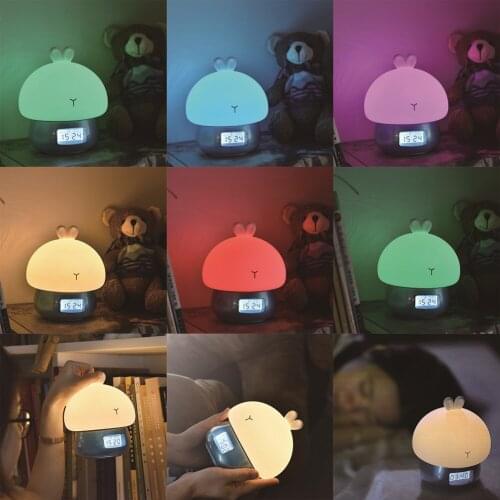 Silicone Touch Sensor LED Night Light Multi-function Smart Alarm Clock USB LED Night Lamp Pat Light for Children Baby Kids