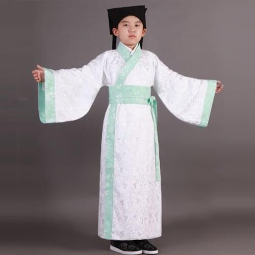 Blue Boy Children Chinese Folk Dance Hanfu Ancient Costume China Traditional Han China Clothing Dance Costumes Stage Clothing