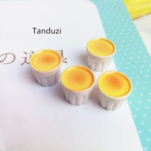 Tanduzi Wholesale 100PCS Cute Resin Pudding Cup Kawaii Simulation Pudding Miniature Food Cabochon DIY