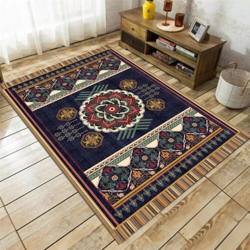 Tibetan Ethnic Floral Rug Retro Navy Carpet With Flower Print For Living Room Anti-slip Carpet Sofa Side Table Decor Bedroom Rug