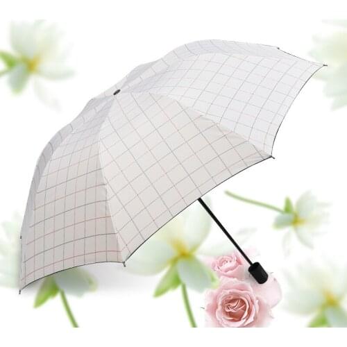 High Quality Lattice Three-fold Sun Umbrella Pocket Sunscreen Sunshade Vinyl Umbrella Waterproof Windproof Sunny Rain Umbrella