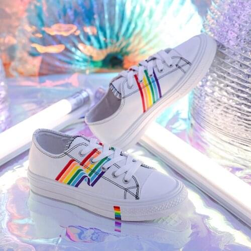 Women Canvas Rainbow Shoes Spring Fashion Womens Lace Up Comfortable Flats Platform Breathable Ultralight Fashion Shoes W31-11