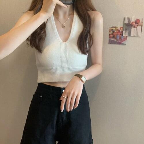 Women Corset Tops Summer V-neck Halter High Waist Knit Camisole For Women Tank Camis Crop Top For Women