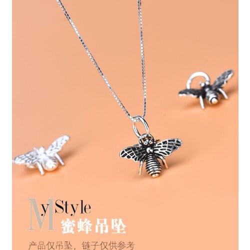 Jewelry DIY accessories material package retro bee Pendant 925 Sterling Silver temperament necklace bracelet pendant Pendant Jew