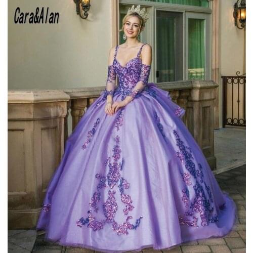 ELegant Lilac Quinceanera Dresses with Sequin Applique Corst Sweet 16 Dress vestidos de 15 años Prom Gowns for Women Sweep Train