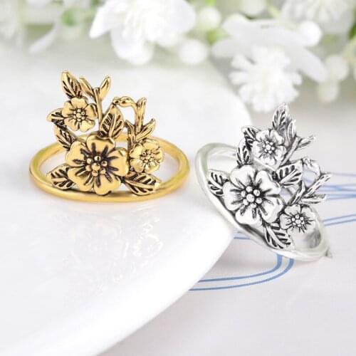 Female Vintage Ring Antique Gold Silver color Branches and Leaves Bush Flower Rings Charm Jewelry For Women Mom Gifts 2021 New