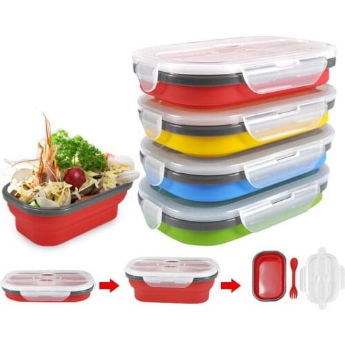 1pc Creative Silicone Foldable Lunch Box Microwavable Expandable Silicone Container Kids Bento Box With Fork Inside