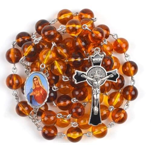 16mm Beads Acrylic Alloy Cross Catholicism Religious Wall Rosary