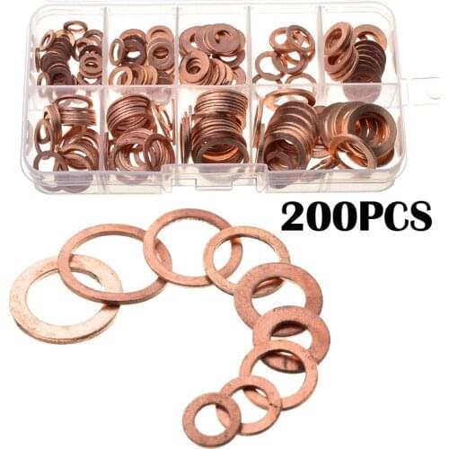 200pcs copper washers set M5 M6 M8 M10 M12 M14 Copper Sealing Solid Gasket copper o ring washer Tool Hardware Accessories