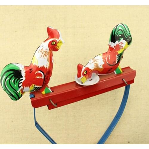 2018 New Children Toys Decoration Vintage Pecking Double Chicks Tin Toy Push Switch Collectible Gift Free Shipping