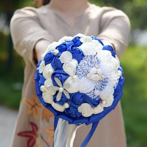 2020 New Arrival Ivory and Blue Bouquets Wedding Accessories Bridal Bouquets with Sparkling Crystal 20*30cm