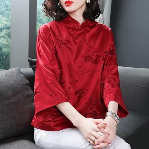 2021 chinese traditional jackets shirts embroidery cheongsam style top blouse retro stand collar party wedding cheongsam