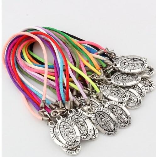 30pcs Alloy ST. JUDE THADDEUS Jesus Oval Medal Pendants Chinese knot wire Bracelets handmade DIY Jewelry Party Gifts