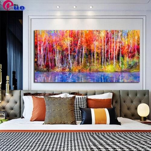 3d Puzzle Full Drill Mosaic Beautiful Colors Abstract Landscape Trees Forest In Autumn Diamond embroidery 5d Diamond Painting