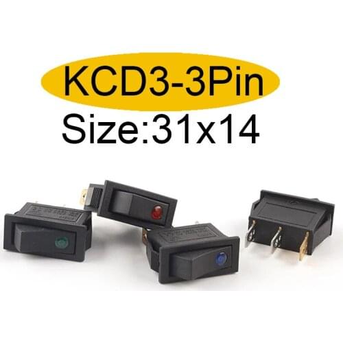 5/10Pcs 16A/20A 250V/125V 31mmx14mm Rocker Switch KCD3 ON-OFF Power Switch Dot Dash Car Van Boat LED Light Toggle Button Switch