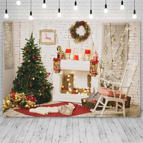 Avezano Backdrops Merry Christmas Tree Winter Fireplace Wreath Photography Background For Photo Studio Photozone Photocall Decor