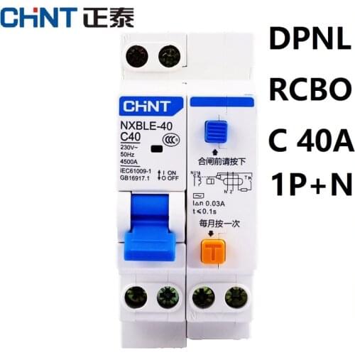 CHINT NXBLE-40 1+N DPNL RCBO 6A 10A 16A 20A 25A 32A 40A 230V 50/ Earth Leakage Circuit Breakers Leakage Protection DZ267LE
