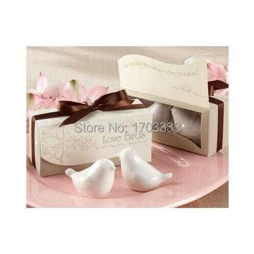 Free shipping 240pcs=120sets/lot ceramic wedding gifts for guests of love birds salt and pepper shakers