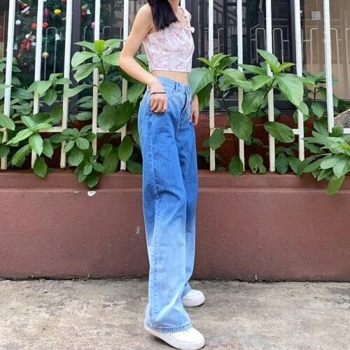 2021 New Style Women Loose Wide-leg Pants Summer Ladies Casual Style High Waist Gradient Jeans Denim Trousers