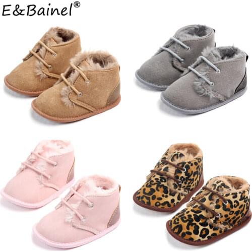 E&Bainel Winter Baby First Walkers Warm Infants Shoes Faux Fur Soft Sole Baby Girls Boy Booties Boots Leopard Print Baby Shoes