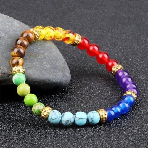 Reiki 7 Chakra Elastic Bracelet For Men Women Natural Stone Beaded Charms Healing Yoga Bracelets&Bangles Balance Prayer Jewelry