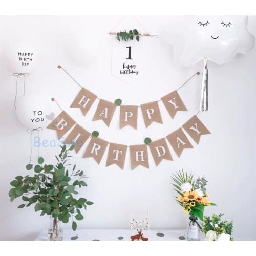 White Cloud Foil Balloon Burlap HAPPY BIRTHDAY Banner 1st 2nd Flag Custom Flag DIY Name Helium Air Birthday Party Decor Supplies