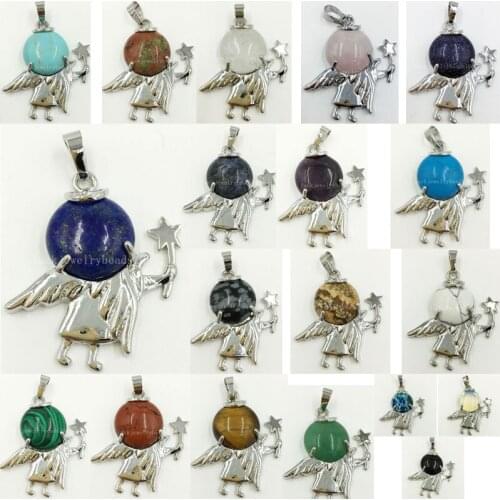 Howlite Unakite Crystal Blue Sand Lapis Lazuli Jaspe Aventurine Tigers Eye Malachite Opal Angel Pendant Bead 1pcs WFH477