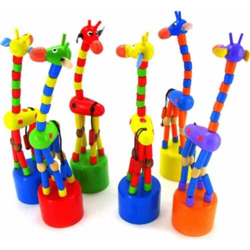 Interesting1Pc/3Pcs 17CM Mini Animal Cute Kids Wooden Dancing Giraffe Rocking Station Bucket Children Birthday Christmas Gifts