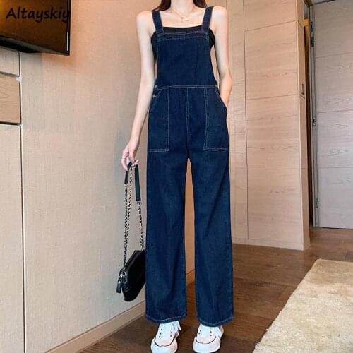 Jumpsuits Women Summer Vintage All-match Denim Vintage Pocket Loose Lady All-match Trousers Ulzzang Blue Newest Straight College