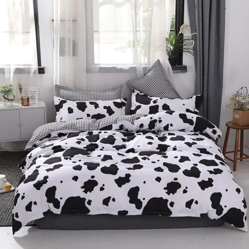 A458 Cow Spot Home Textile Bedding Set Reactive Printing Ab Side Duvet Cover Plaid Bed Sheet Pillow Cover Bedding 100% Cotton
