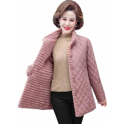 Winter Jacket Plus Velvet Padded Coat Middle-aged Women Stand-up Collar Plus Size Wadded Jackets Thick Warm Short Outwear