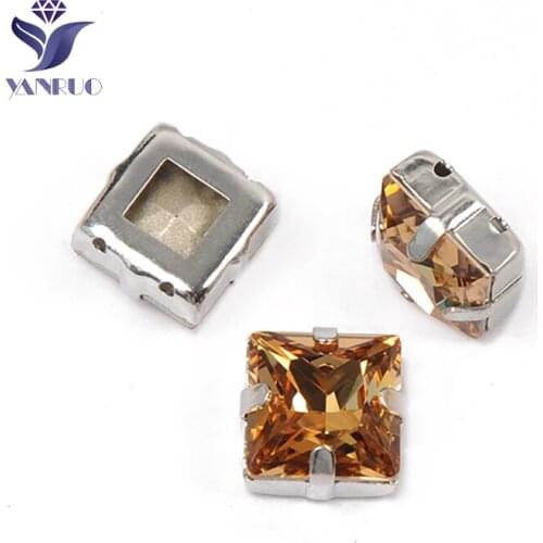 YANRUO 4447 All Sizes Light Colorado Topaz Princess Square Rhinestones Sewing Crystals Point Back Strass Glass Stones